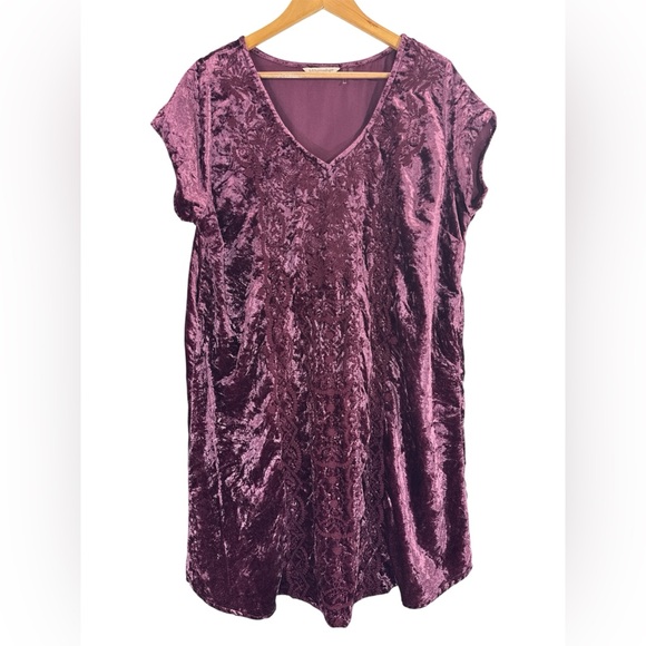 Soft Surroundings Dresses & Skirts - Soft Surroundings Crushed Velvet Embroidered Boho Shift Dress XL Burgundy